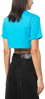 Off White Dames Helvetica Crop T-Shirt (Blauw) - maat