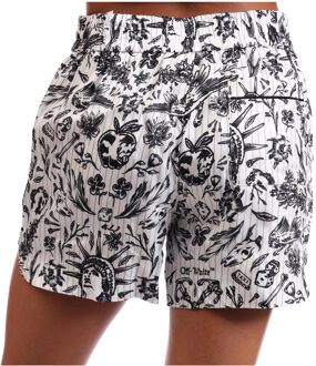 Off White Dames Tattoo Pyjama Shorts (Wit/Zwart)