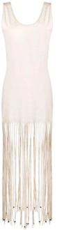 Off White Fringed Midi Jurk Alanui , Beige , Dames - S