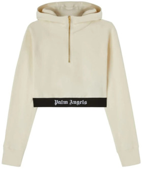 Off White Logo Tape Rits Hoodie Palm Angels , Beige , Dames - M,Xs