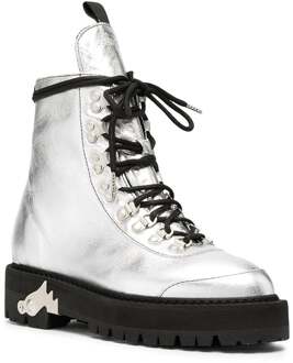 Off White Metallic Finish Enkellaarsjes Zilver