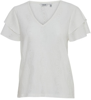 Off White Vlindermouw V-Hals Shirt b.young , White , Dames - L,M