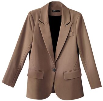 Office Dames Vrouwen Effen Kleur Lente Herfst 2 Delige Set Blazer Rok Enkele Knop Jas Midi Rok Past Bovenkleding Jas bruin jacket / S