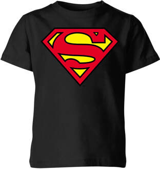 Official Superman Shield Kids' T-Shirt - Black - 122/128 (7-8 jaar) Zwart - M