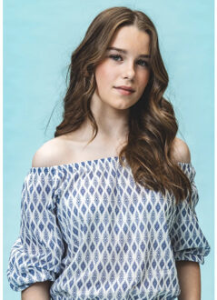 Offshoulder top blue print voor meisjes in de kleur Blauw - 140