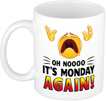 Oh no its Monday again cadeau mok / beker wit met smiley - kado collega - feest mokken Multikleur