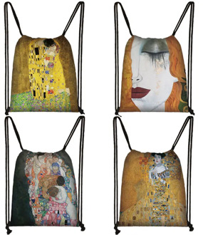 Oil Painting Tears / Kiss by Gustav Klimt Backpack Women Fashion Drawstring Bags Dustproof Travel Shopping Bag