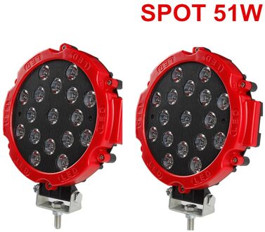 Okeen High Power 7 "51 W Led Verlichting Werken Spot/Flood Driving Light Bar Voor Off Road ute 12V 24V 4X4 4WD Boot Suv Truck Jeep 2stk Spot rood