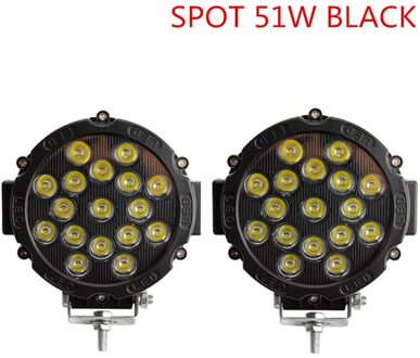 Okeen High Power 7 "51 W Led Verlichting Werken Spot/Flood Driving Light Bar Voor Off Road ute 12V 24V 4X4 4WD Boot Suv Truck Jeep 2stk Spot zwart