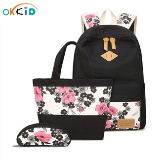 OKKID school bags for girls chinese style floral backpack girl schoolbag flower book bag pen pencil food bag set Christmas gift