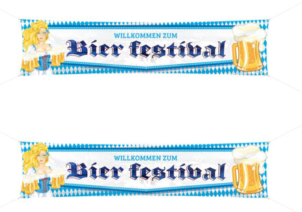 Oktoberfest - 2x Oktoberfest/bierfeest mega vlaggen met blonde dame 40 x 180 cm - Feestartikelen welkomstborden versiering