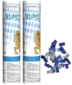 Oktoberfest - 2x Oktoberfest confetti kanonnen 20 cm - Bierfeest feestartikelen - Confetti versieringen blauw/wit