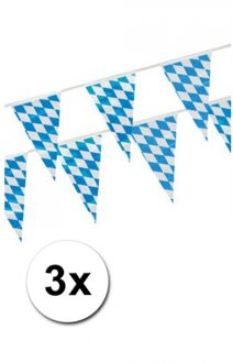 Oktoberfest 3x Beieren vlaggenlijn blauw/wit 4 m - Vlaggenlijnen Multikleur