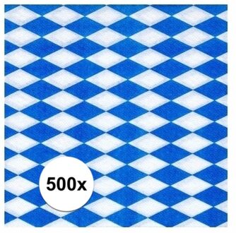 Oktoberfest 500x Blauw met witte ruitjes Oktoberfest servetten - Feestservetten Multikleur