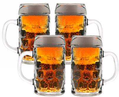 Oktoberfest Bierglazen/Bierpullen - 4x - glas - 1 liter - met handvat - het klassieke model