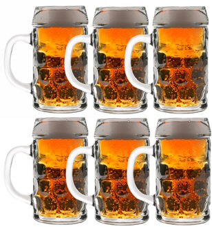 Oktoberfest Bierglazen/Bierpullen - 6x - glas - 1 liter - met handvat - het klassieke model