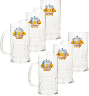 Oktoberfest bierpullen/bierglazen - 6x - stevig kunststof - transparant - 500 ml