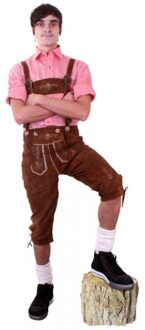 Oktoberfest Bruine luxe bierfeest/oktoberfest lederhosen verkleedkleding lange leren broek voor heren 52 (L) - Carnavals