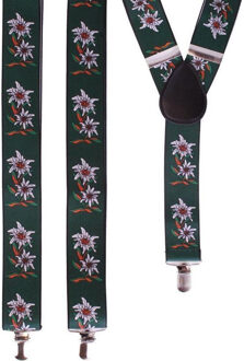 Oktoberfest Edelweiss bretels met bloemen - groen - Bretels ophouders voor lederhose