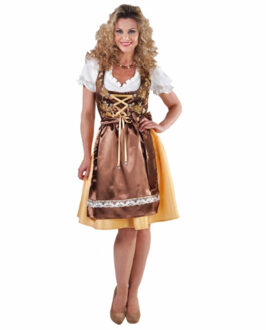 Oktoberfest - Luxe gouden dirndl jurk goud/bruin voor dames - Bierfeest/Oktoberfest luxe dirndl jurk S