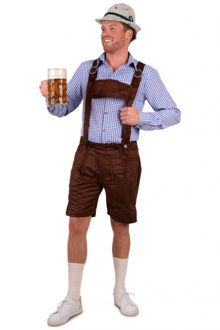 Oktoberfest Oktoberfest blauw met wit geblokt overhemd heren 48 (S) - Carnavalsblouses