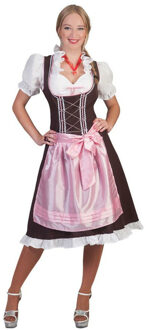 Oktoberfest - Oktoberfest jurkje / dirndl voor dames - bruin met roze - Tiroler kleding 36-38 (S/M)