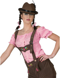 Oktoberfest - roze geruite tiroler blouse 32-34 (xxs/xs)