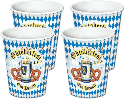 Oktoberfest thema feest bekers - karton - 8x stuks - 200 ml - Feestbekertjes Multikleur