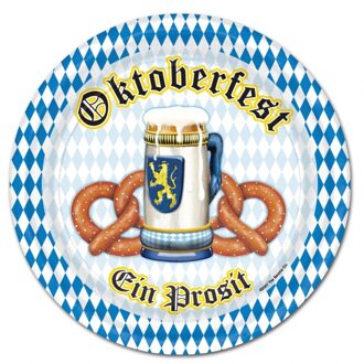 Oktoberfest thema feest bordjes - 8x stuks - dia 23 cm - van karton - Feestbordjes Multikleur