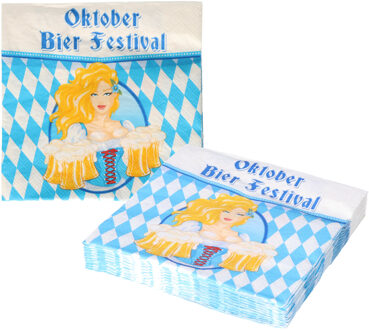 Oktoberfest themafeest servetten - 100x - blauw/wit - 33 x 33 cm - Papier Multi