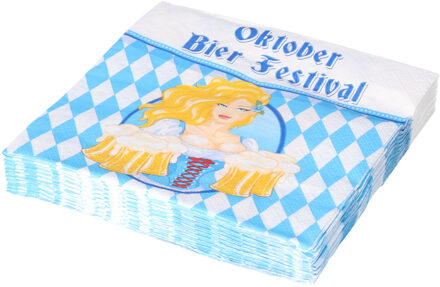 Oktoberfest themafeest servetten - 20x - blauw/wit - 33 x 33 cm - Papier