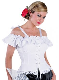 Oktoberfest - Tiroler blouse met koordje Carmen wit - Oktoberfest dames kleding 44 (XL)