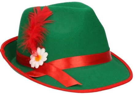 Oktoberfest Tiroler verkleed hoedje voor volwassenen - groen/rood - jagershoedje