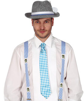 Oktoberfest verkleed set - bretels/stropdas/hoed - blauw/wit - volwassenen - carnaval