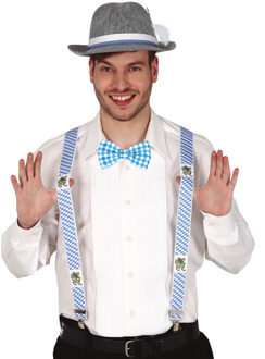 Oktoberfest verkleed set - bretels/vlinderstrikje/hoed - blauw/wit - volwassenen - carnaval