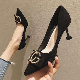 OL Office Lady Shoes Suede High Heels Woman Shoes Pointed Toe Dress Shoes Basic Pumps Women Boat Zapatos Mujer