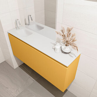 OLAN 120cm toiletmeubel ocher. LEX wastafel talc links 1 kraangat