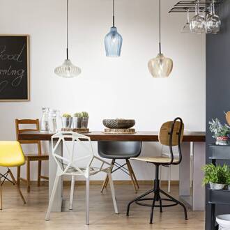 Olbia hanglamp, lineair, 3-lamps, amber/blauw/beige, glas amber, azuurblauw, beige, zwart