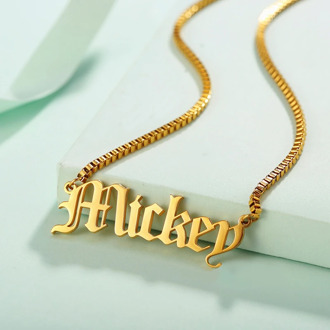 Old English Custom Name Necklace Stainless Steel Box Chain Link DIY Personalized Number /Date 35cm 40cm 45cm 50cm 55cm