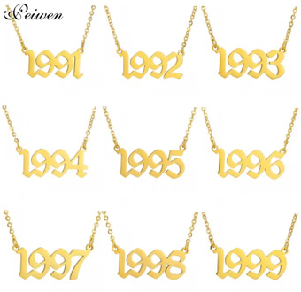 Old English Number Necklace Stainless Steel Year Number Pendant Necklaces Women Men Personalized Custom Letter Year Choker Neck