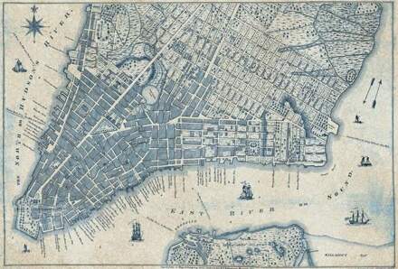 Old Vintage City Map New York Vlies Fotobehang 384x260cm 8-banen