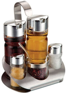 Olie/azijn en kruidenrek - 5-delig - edelstaal - keuken benodigdheden
