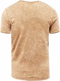 Olie-gewassen T-shirt met knoopjes aan de zijkant en prints Camel - L
