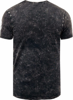 Olie-gewassen T-shirt met knoopjes aan de zijkant en prints - maat M Donkergrijs