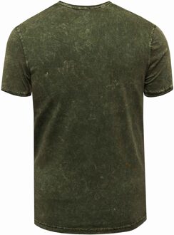 Olie-gewassen T-shirt met knoopjes aan de zijkant en prints - maat XL Kaki