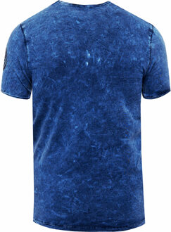 Olie-gewassen T-shirt met knoopjes aan de zijkant en prints Marineblauw - 2XL