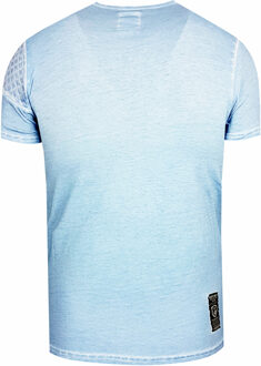 Olie-gewassen T-shirt met knoopsluiting Blauw - 3XL