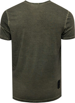 Olie-gewassen T-shirt met knoopsluiting Kaki - S