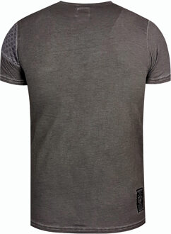 Olie-gewassen T-shirt met knoopsluiting - maat Donkergrijs