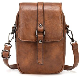 Olie Wax Pu Leer Vrouwen Enkele Schouder Messenger Bag Grote Capaciteit Twee-Layer Schoolmeisje Mobiele Telefoon Bag Guangzhou tas bruin